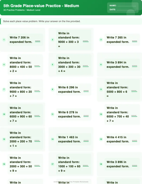 5th Grade Place Value Worksheets - Dinosaur Theme (Medium)