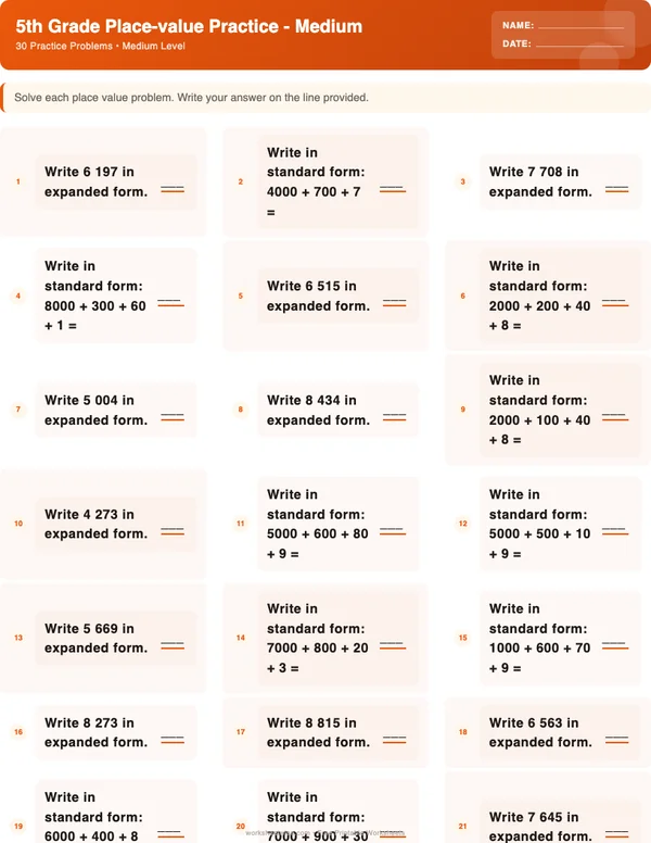 5th Grade Place Value Worksheets - Halloween Theme (Medium)