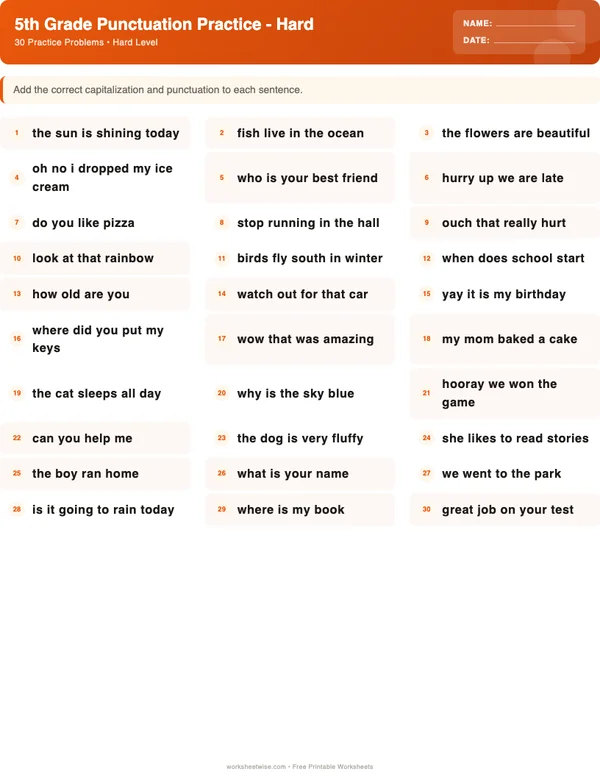 5th Grade Punctuation Worksheets - Halloween Theme (Hard)