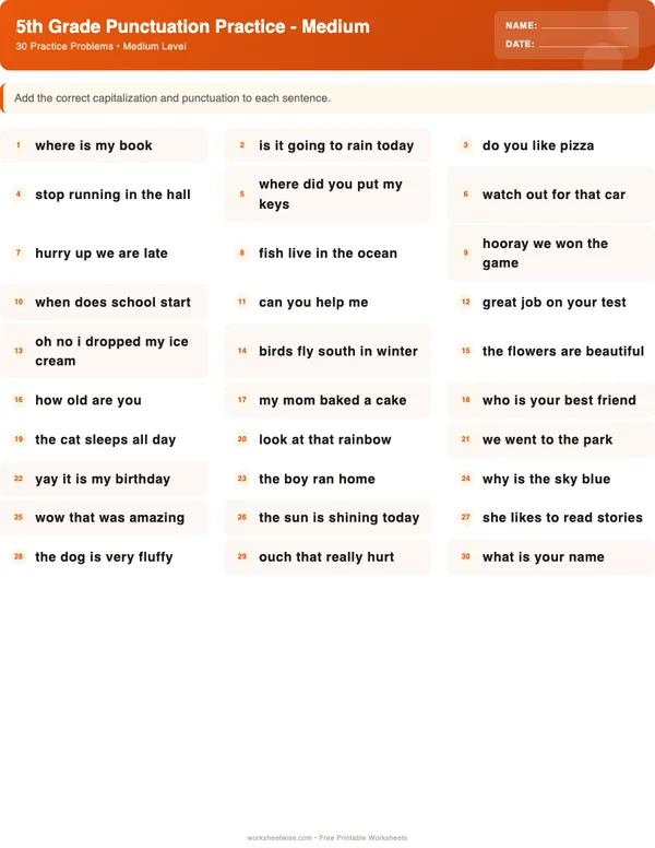 5th Grade Punctuation Worksheets - Halloween Theme (Medium)