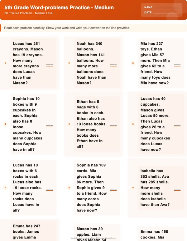 5th Grade Word Problems Worksheets - Halloween Theme (Medium)