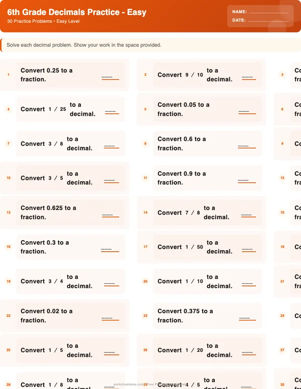 6th Grade Decimals Worksheets - Halloween Theme (Easy)