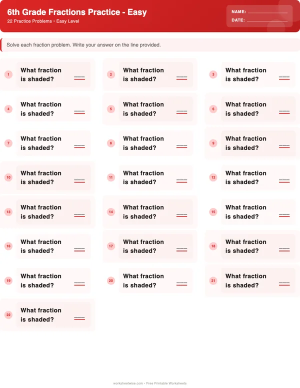 6th Grade Fractions Worksheets - Christmas Theme (Easy)