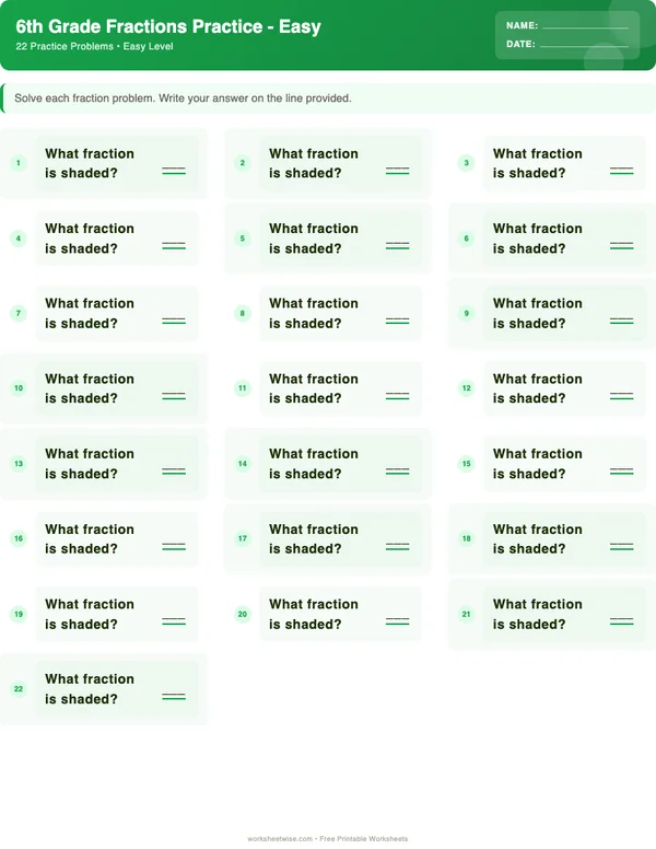 6th Grade Fractions Worksheets - Dinosaur Theme (Easy)