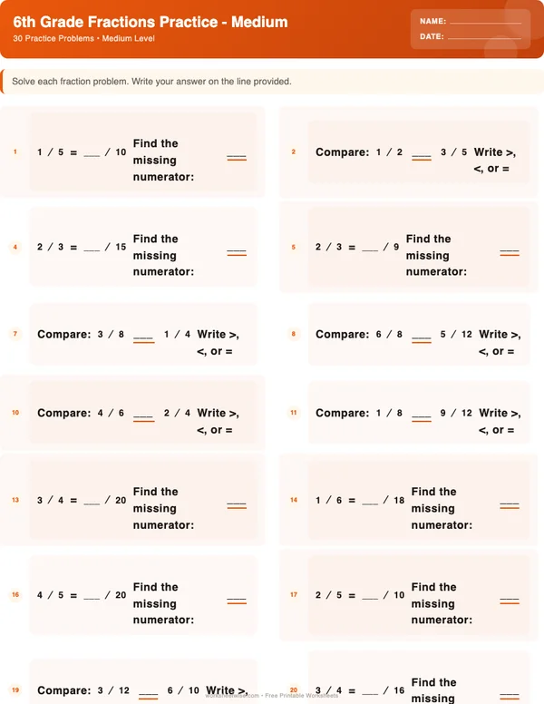 6th Grade Fractions Worksheets - Halloween Theme (Medium)