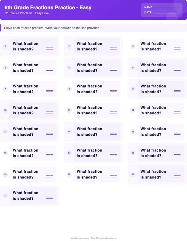 6th Grade Fractions Worksheets - Space Theme (Easy)