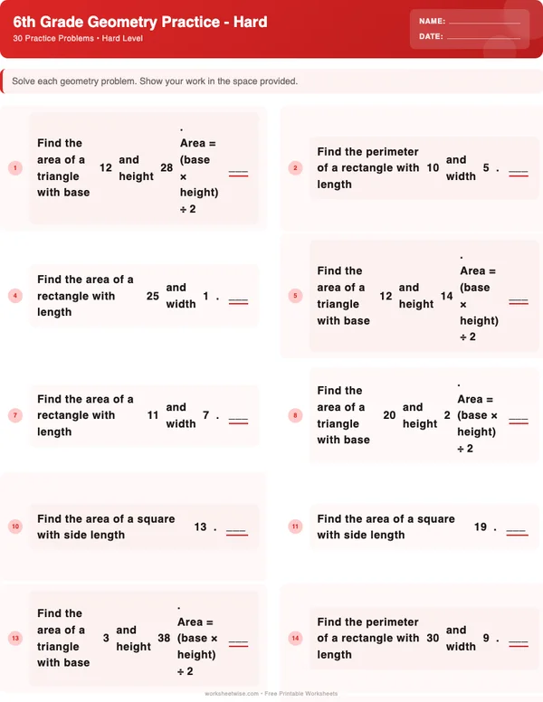 6th Grade Geometry Worksheets - Christmas Theme (Hard)