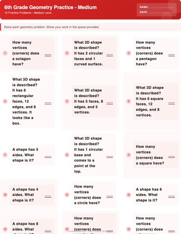 6th Grade Geometry Worksheets - Christmas Theme (Medium)