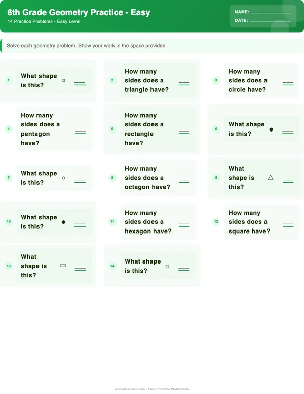 6th Grade Geometry Worksheets - Dinosaur Theme (Easy)