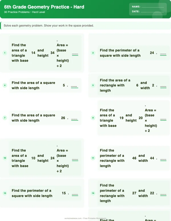 6th Grade Geometry Worksheets - Dinosaur Theme (Hard)