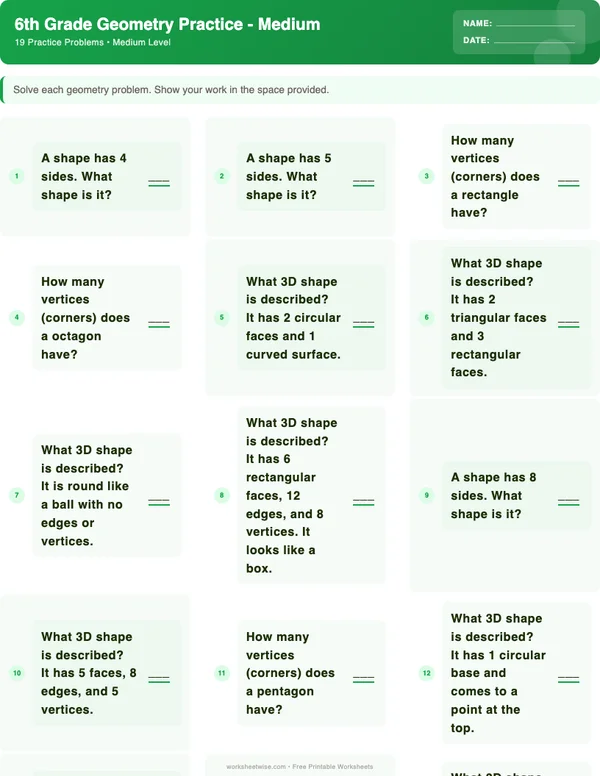 6th Grade Geometry Worksheets - Dinosaur Theme (Medium)