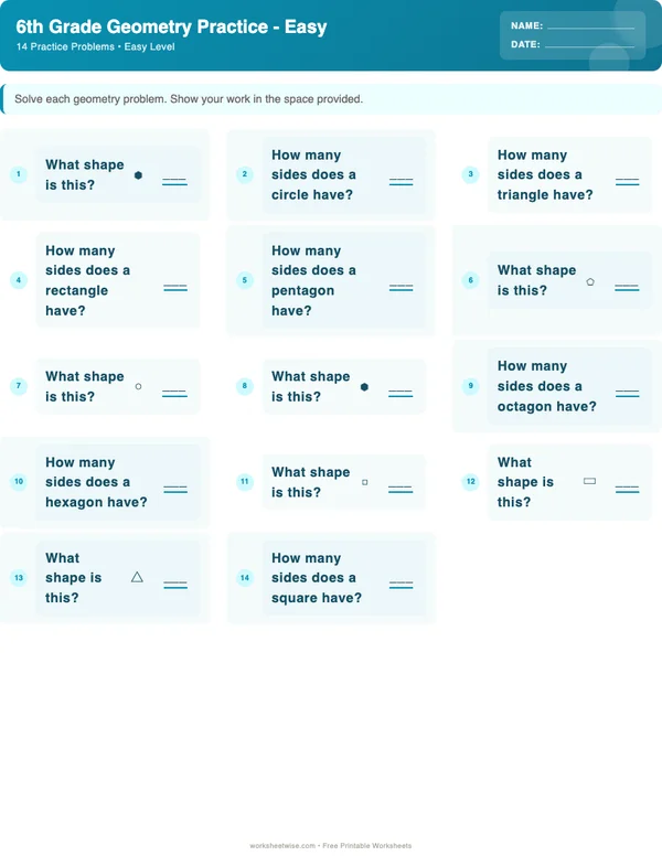 6th Grade Geometry Worksheets - Ocean Theme (Easy)
