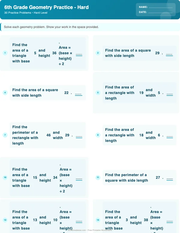 6th Grade Geometry Worksheets - Ocean Theme (Hard)