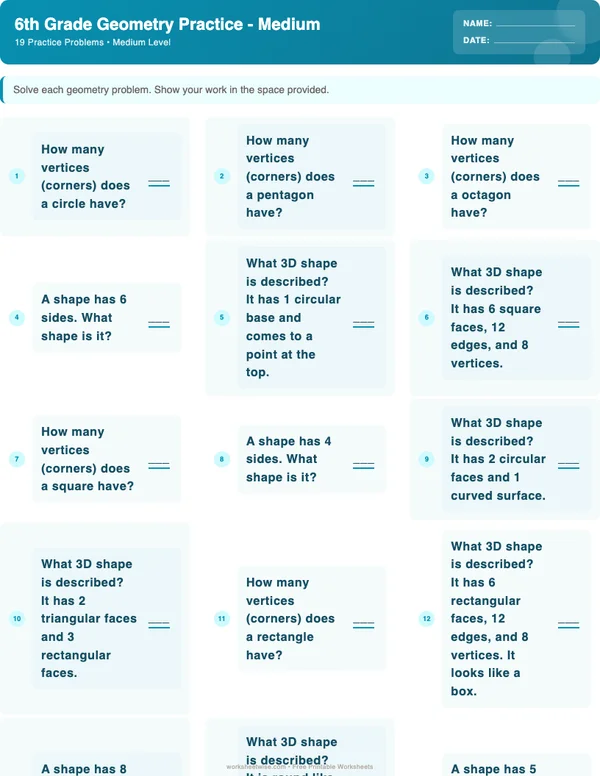 6th Grade Geometry Worksheets - Ocean Theme (Medium)