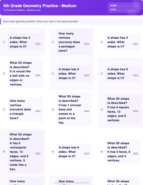 6th Grade Geometry Worksheets - Space Theme (Medium)