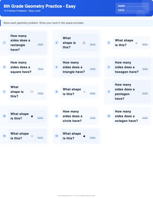 6th Grade Geometry Worksheets - Standard Theme (Easy)