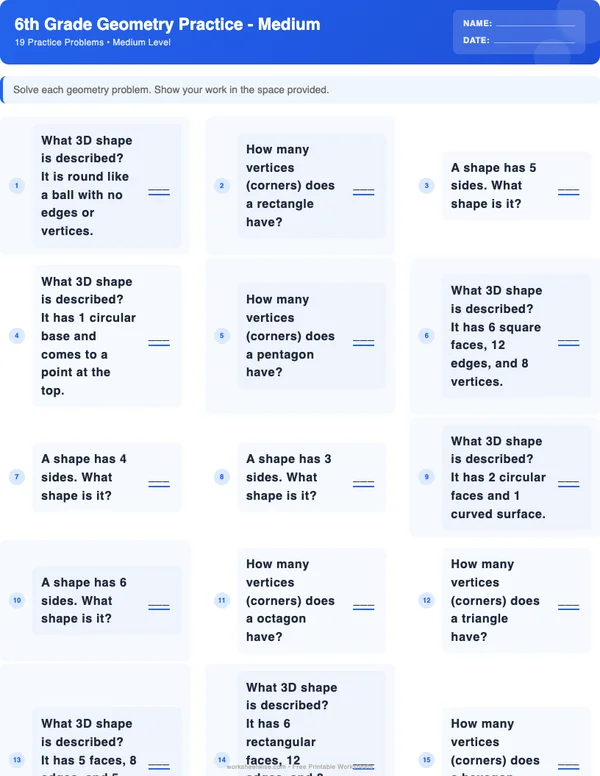 6th Grade Geometry Worksheets - Standard Theme (Medium)