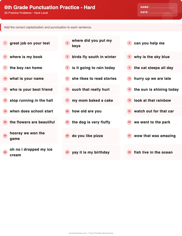 6th Grade Punctuation Worksheets - Christmas Theme (Hard)