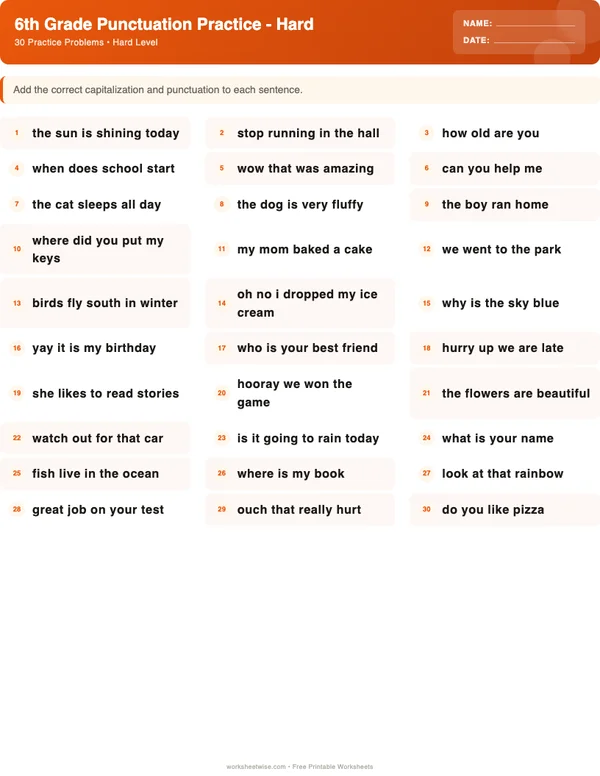 6th Grade Punctuation Worksheets - Halloween Theme (Hard)