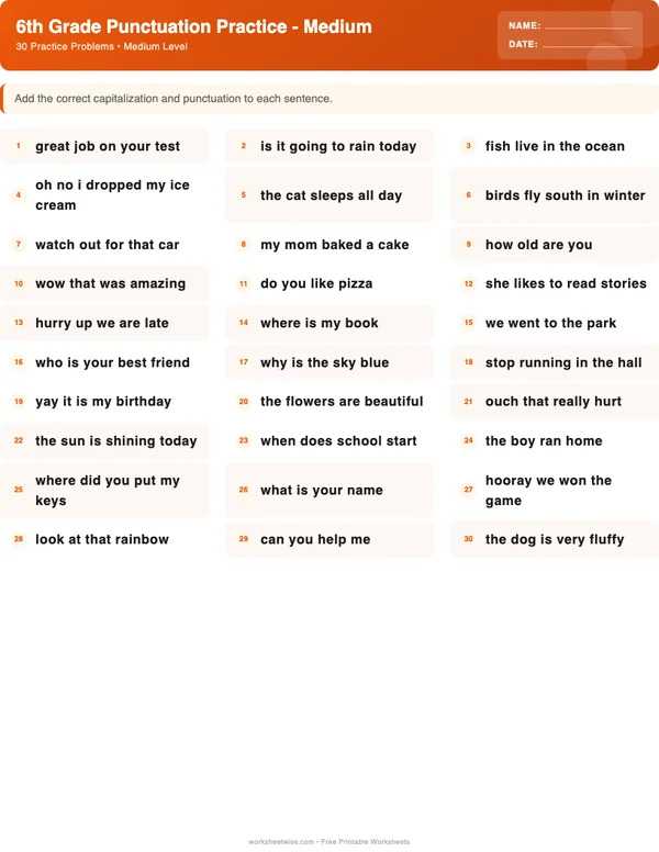 6th Grade Punctuation Worksheets - Halloween Theme (Medium)