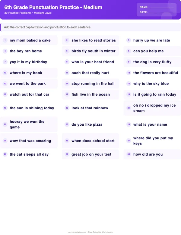 6th Grade Punctuation Worksheets - Space Theme (Medium)