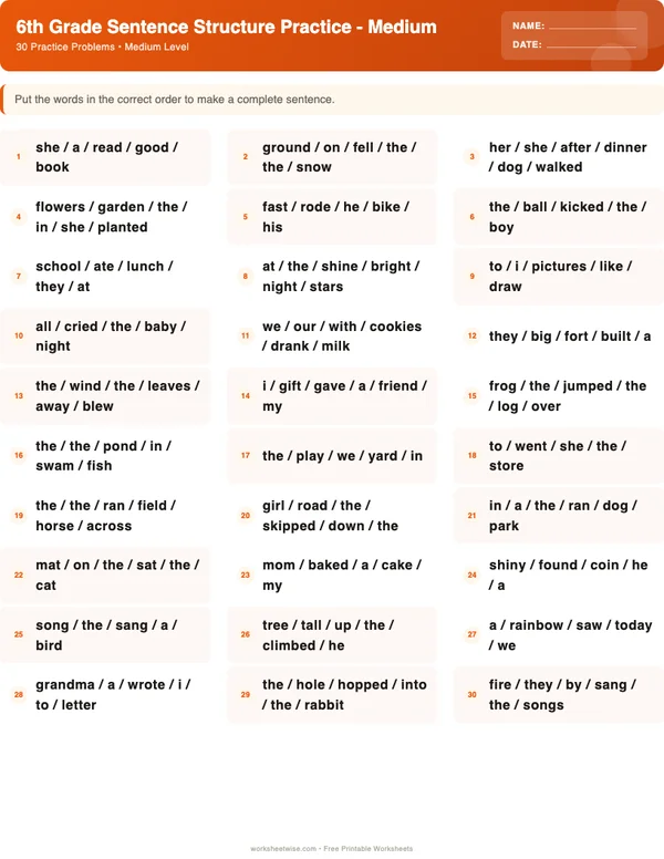 6th Grade Sentence Structure Worksheets - Halloween Theme (Medium)