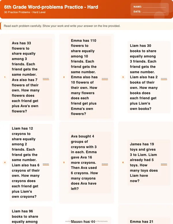 6th Grade Word Problems Worksheets - Halloween Theme (Hard)