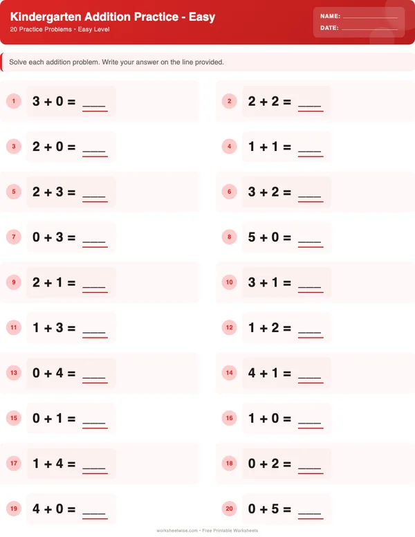 Kindergarten Addition Worksheets - Christmas Theme (Easy)