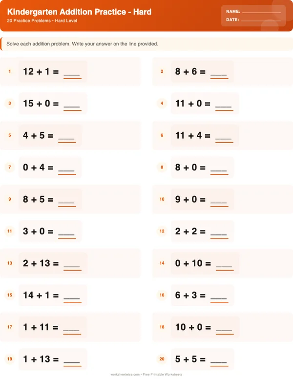 Kindergarten Addition Worksheets - Halloween Theme (Hard)