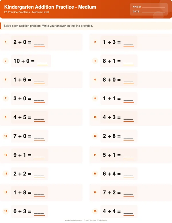 Kindergarten Addition Worksheets - Halloween Theme (Medium)