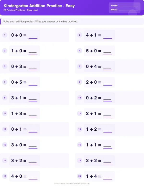 Kindergarten Addition Worksheets - Space Theme (Easy)