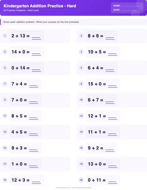 Kindergarten Addition Worksheets - Space Theme (Hard)
