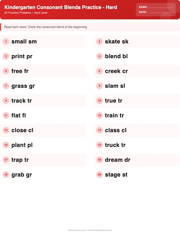Kindergarten Consonant Blends Worksheets - Christmas Theme (Hard)