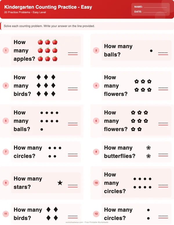 Kindergarten Counting Worksheets - Christmas Theme (Easy)