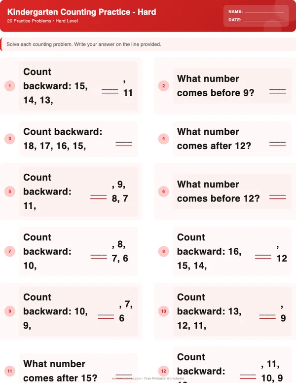 Kindergarten Counting Worksheets - Christmas Theme (Hard)