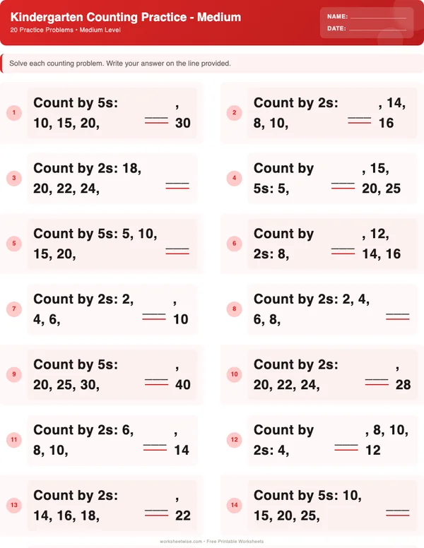 Kindergarten Counting Worksheets - Christmas Theme (Medium)