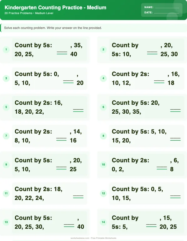 Kindergarten Counting Worksheets - Dinosaur Theme (Medium)