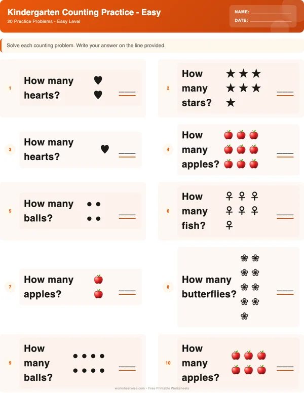 Kindergarten Counting Worksheets - Halloween Theme (Easy)