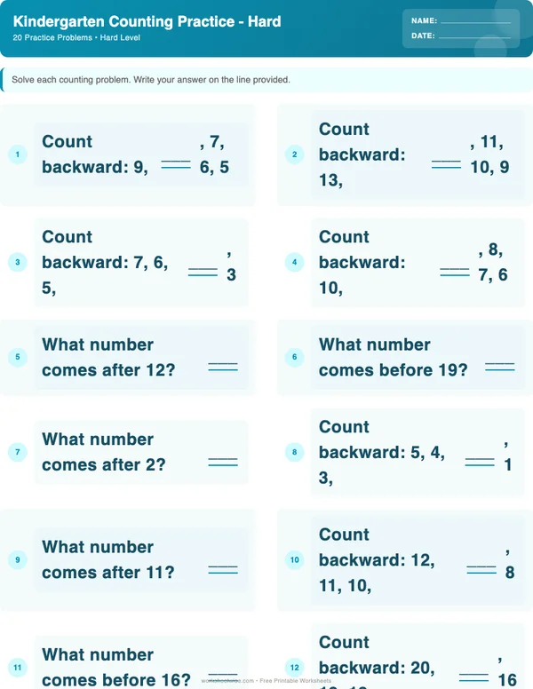 Kindergarten Counting Worksheets - Ocean Theme (Hard)