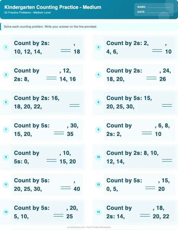 Kindergarten Counting Worksheets - Ocean Theme (Medium)