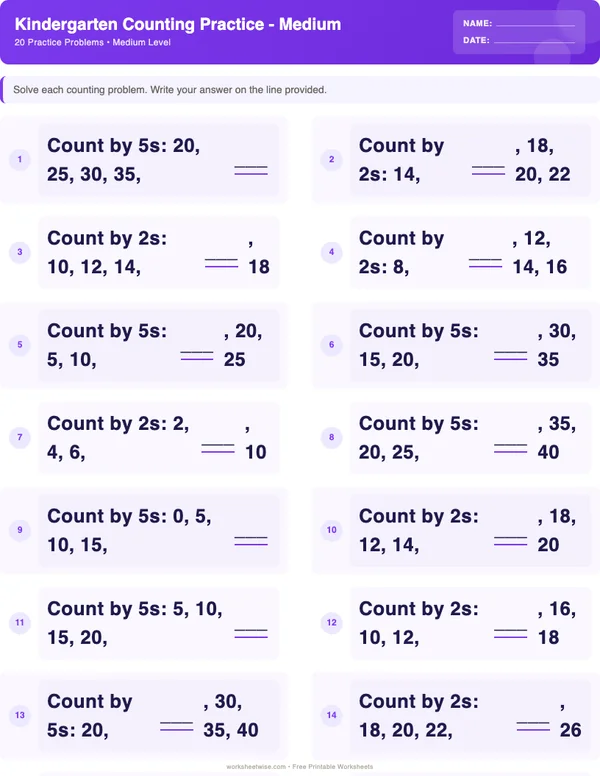 Kindergarten Counting Worksheets - Space Theme (Medium)