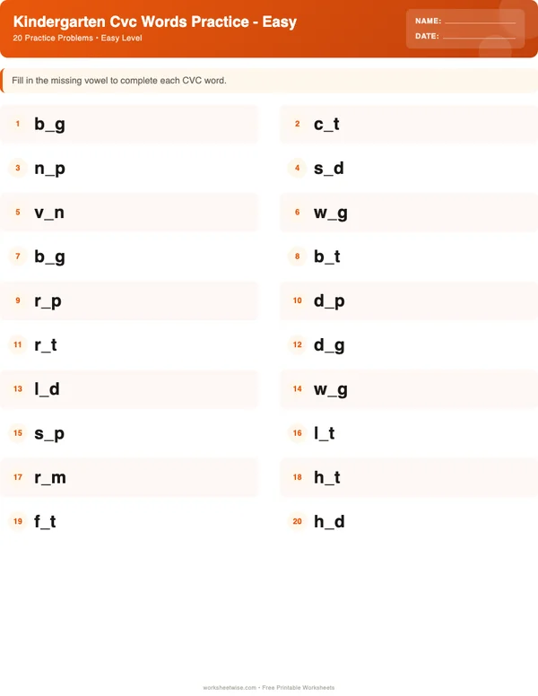 Kindergarten CVC Words Worksheets - Halloween Theme (Easy)