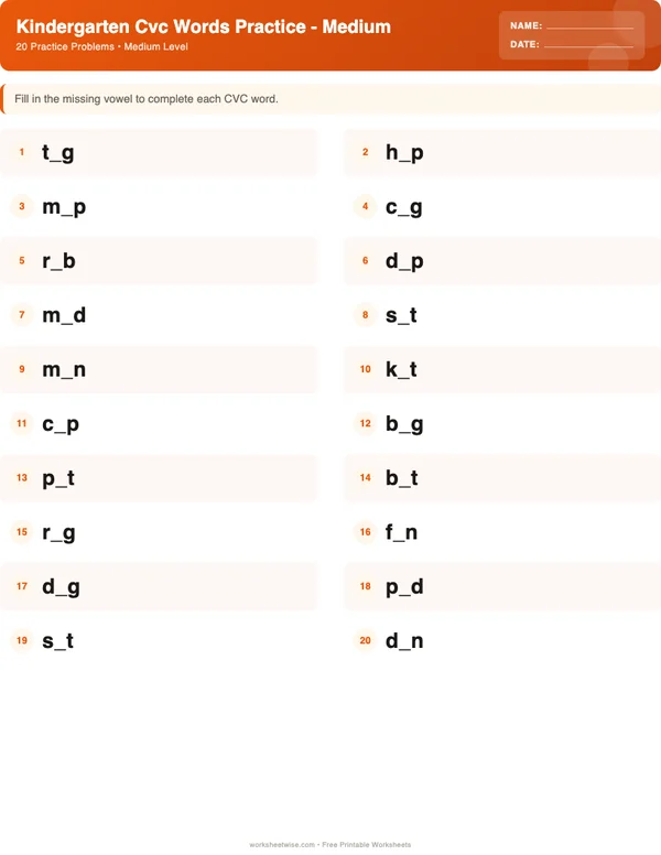 Kindergarten CVC Words Worksheets - Halloween Theme (Medium)