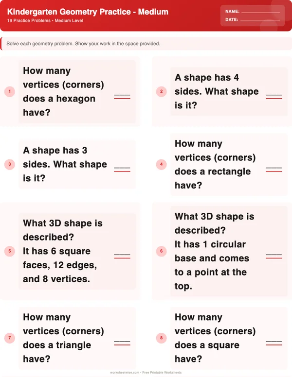 Kindergarten Geometry Worksheets - Christmas Theme (Medium)