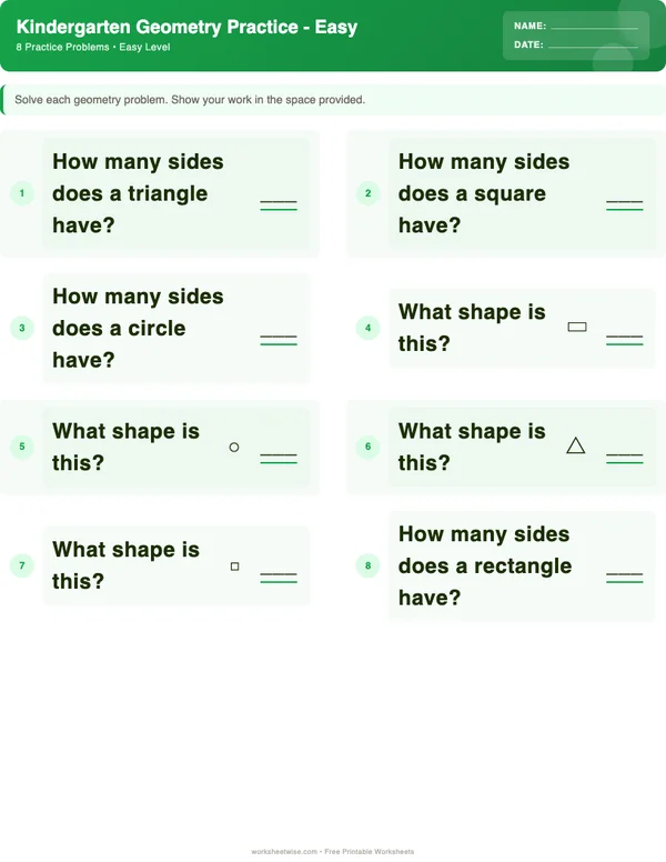 Kindergarten Geometry Worksheets - Dinosaur Theme (Easy)