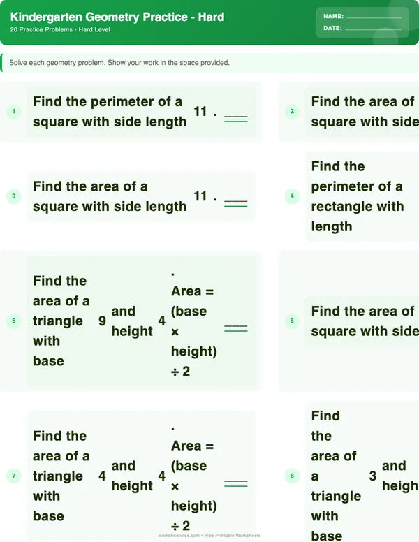 Kindergarten Geometry Worksheets - Dinosaur Theme (Hard)
