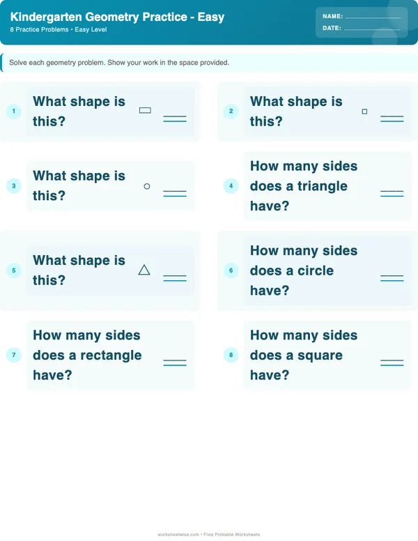 Kindergarten Geometry Worksheets - Ocean Theme (Easy)