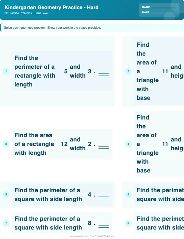 Kindergarten Geometry Worksheets - Ocean Theme (Hard)