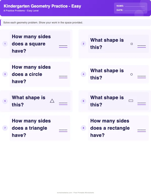 Kindergarten Geometry Worksheets - Space Theme (Easy)
