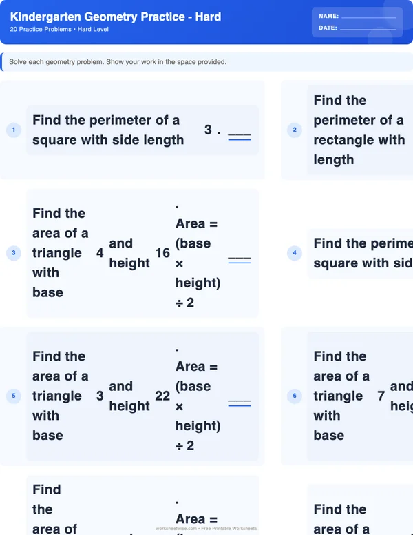 Kindergarten Geometry Worksheets - Standard Theme (Hard)